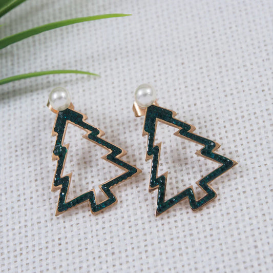 Stainless Steel Rosegold Plated Christmas Tree Drop Earrings
