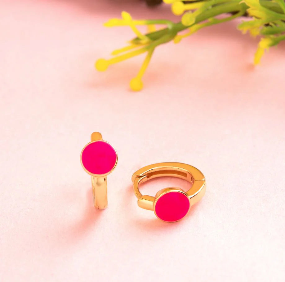 Plumvera World’s Enamel Fashion Hoop Earrings In Dark Pink