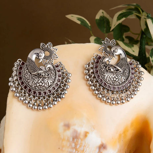 Plumvera World Elegant Peacock Enamel Silver-Plated Earrings