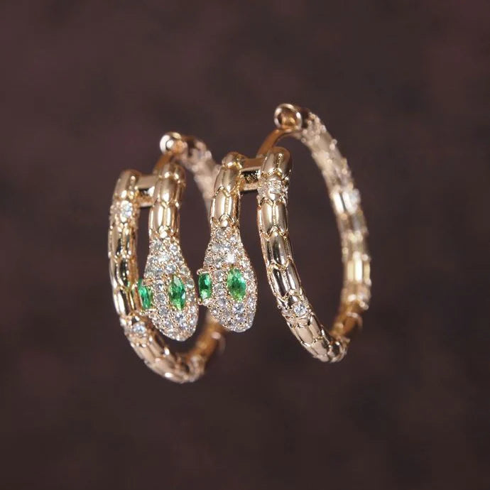 Plumvera World Snake Design Cubic Zirconia Korean Earring - Red Gold