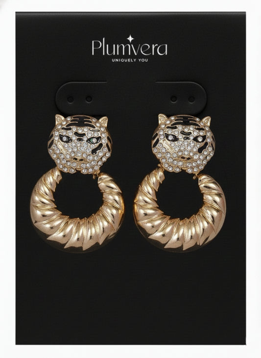 Plumvera Gold Plated Cat Face Western Earrings