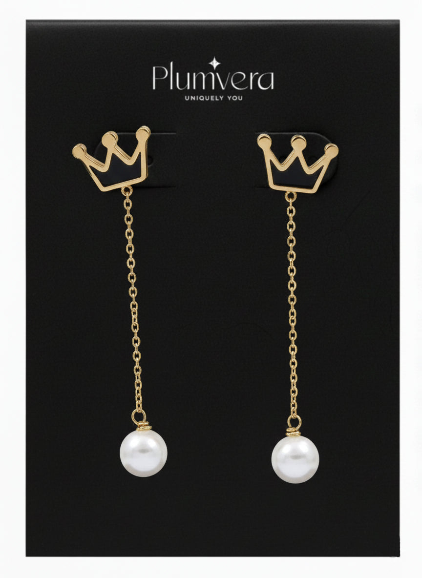 Plumvera Stainless Steel Gold Plated Crown Dangle Earrings