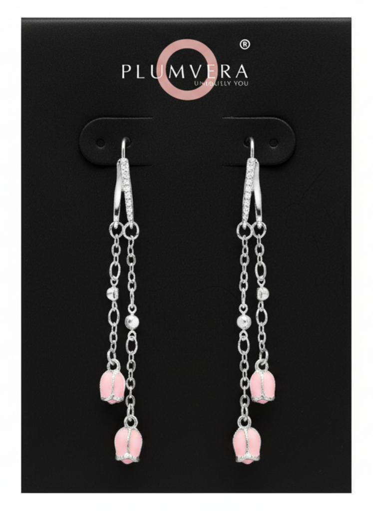 Plumvera World Pink Tulip Drops Earrings
