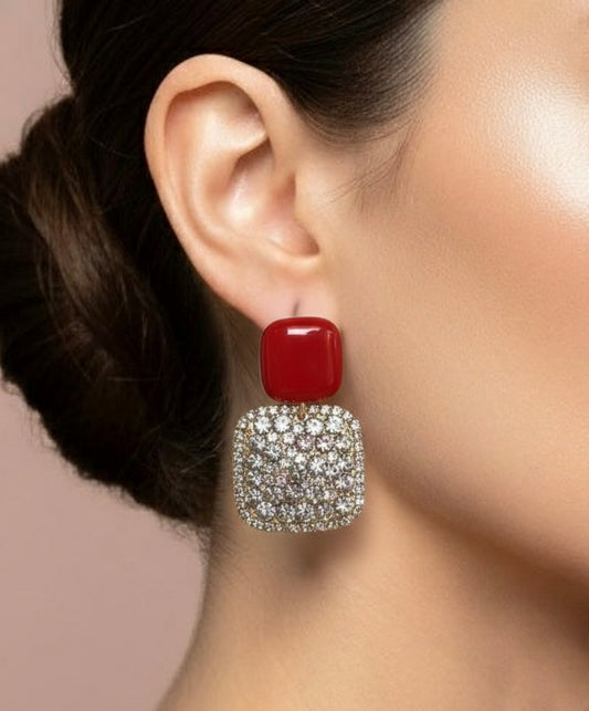 Plumvera Duchess Red Crystal Drops Earring