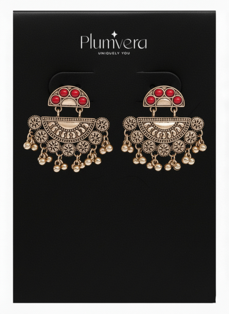 Plumvera’s Antique Gold Plated Earrings in Gold & Red