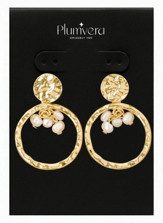Plumvera Golden Dewdrop Hoops Earrings