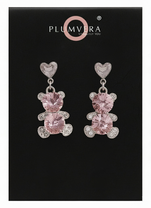Plumvera World Pink Teddy Love Earrings