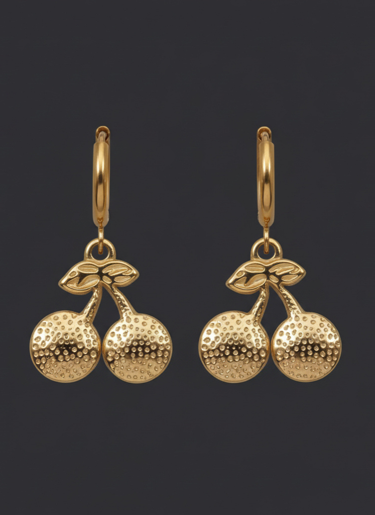 Plumvera World Golden Cherry Stainless Steel Earrings