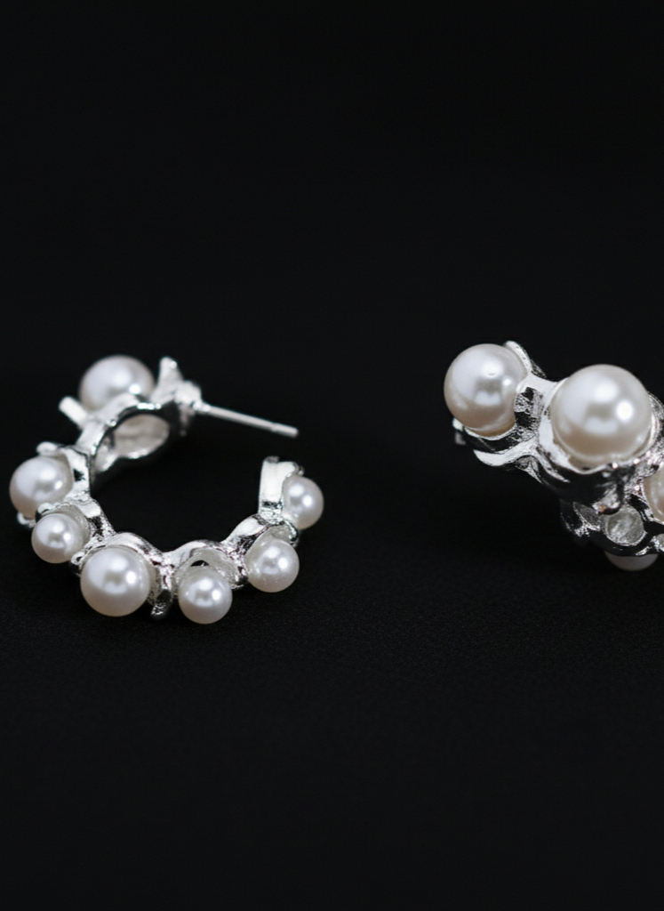 Plumvera Moonlit Dewdrop Pearl Hoops Earrings