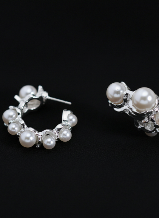 Plumvera Moonlit Dewdrop Pearl Hoops Earrings