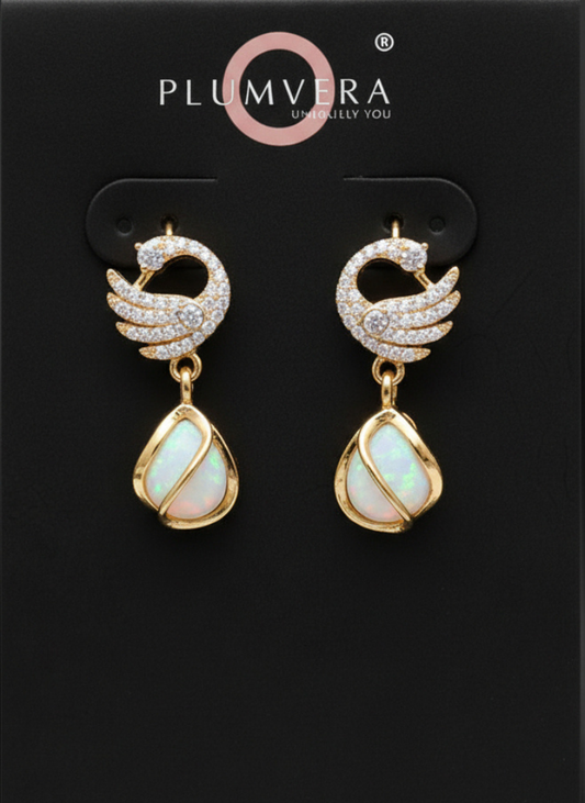 Plumvera World Cozy Crystal Swan Drop Earrings