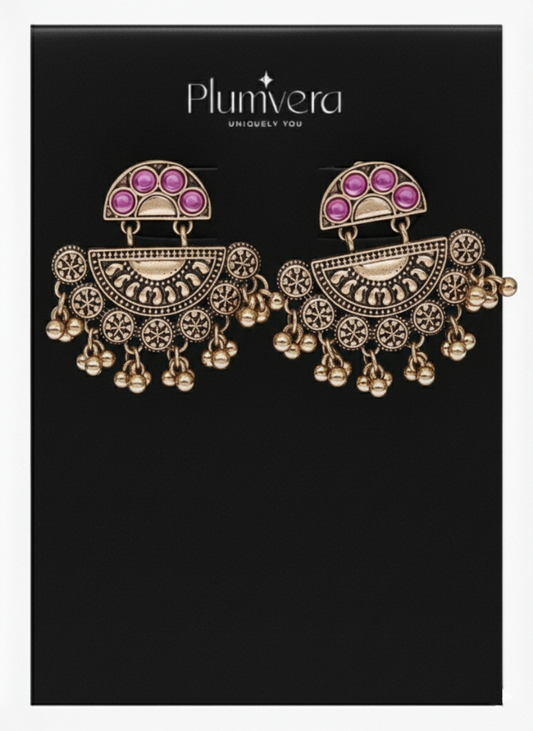 Plumvera’s Antique Gold Plated Earrings in Gold & Pink