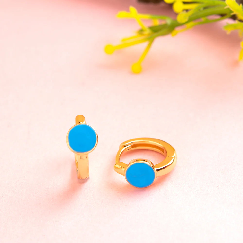 Plumvera World’s Enamel Fashion Hoop Earrings Collection In Sky Blue