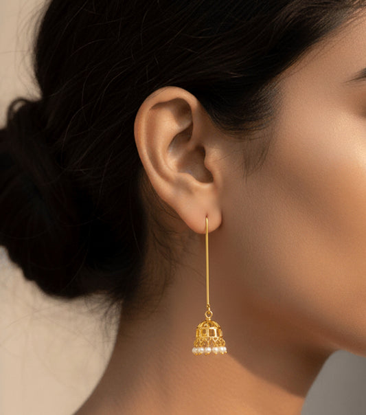 Plumvera 24 Carat Gold Plated Freshwater Natural Dangle Pearl Jhumka Earring