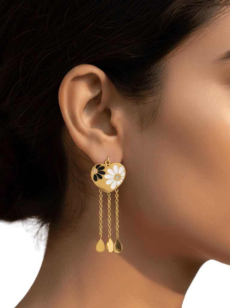 Plumvera Stainless Steel Sterling Heart Shaped Clover Earring