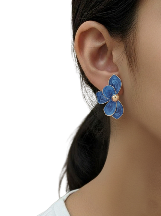 Blue Floral Western Earrings