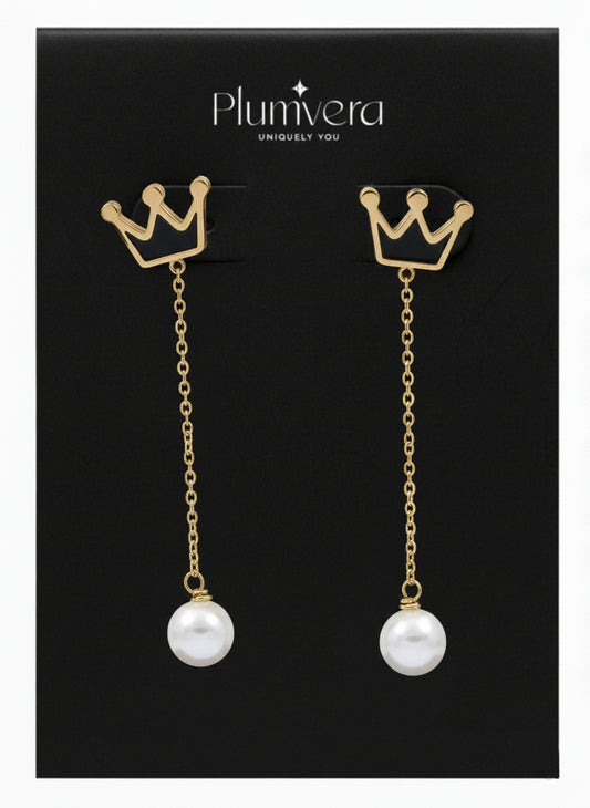 Plumvera Stainless Steel Gold Plated Crown Dangle Earrings
