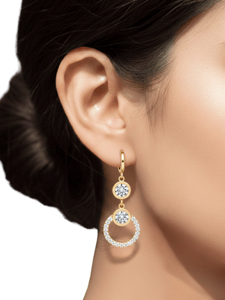 Stainless Steel Round Inlaid Cubic Zirconia Earring