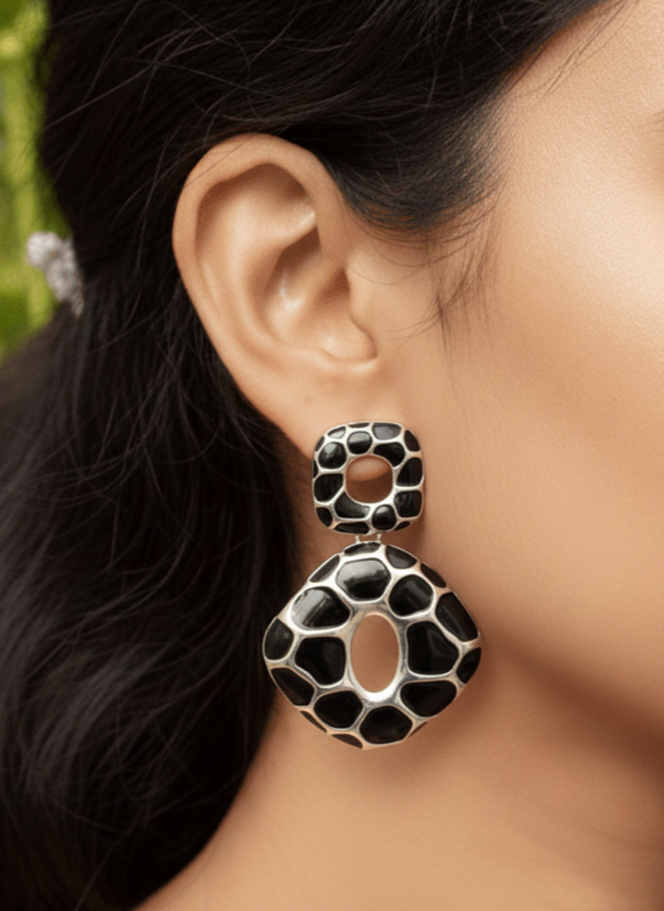 Plumvera Silver Plated Animal Print Geometric Western Earrings