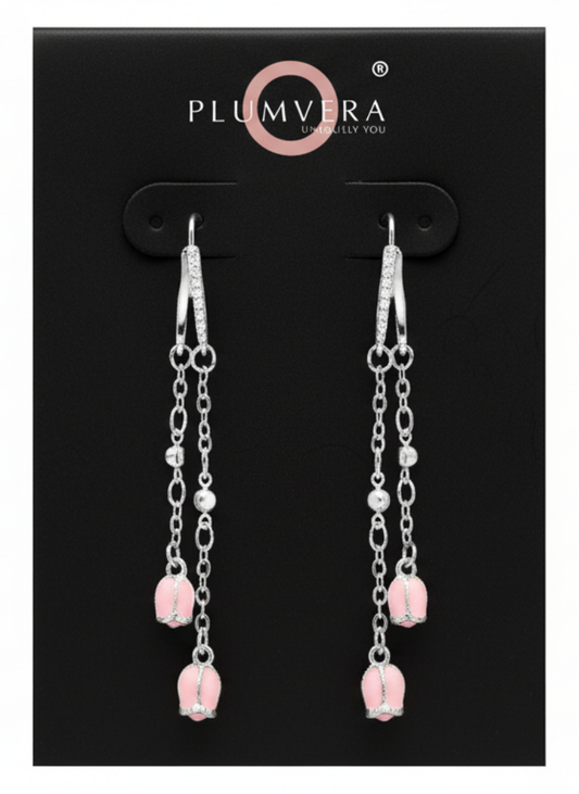 Plumvera World Pink Tulip Drops Earrings