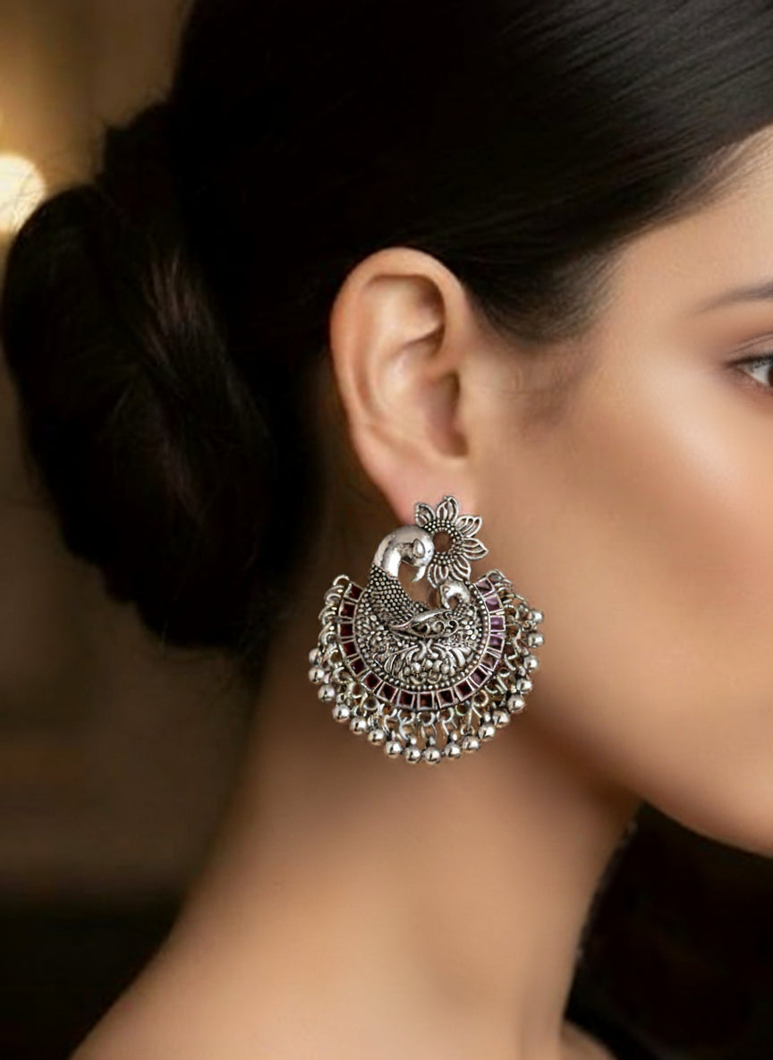 Plumvera World Elegant Peacock Enamel Silver-Plated Earrings