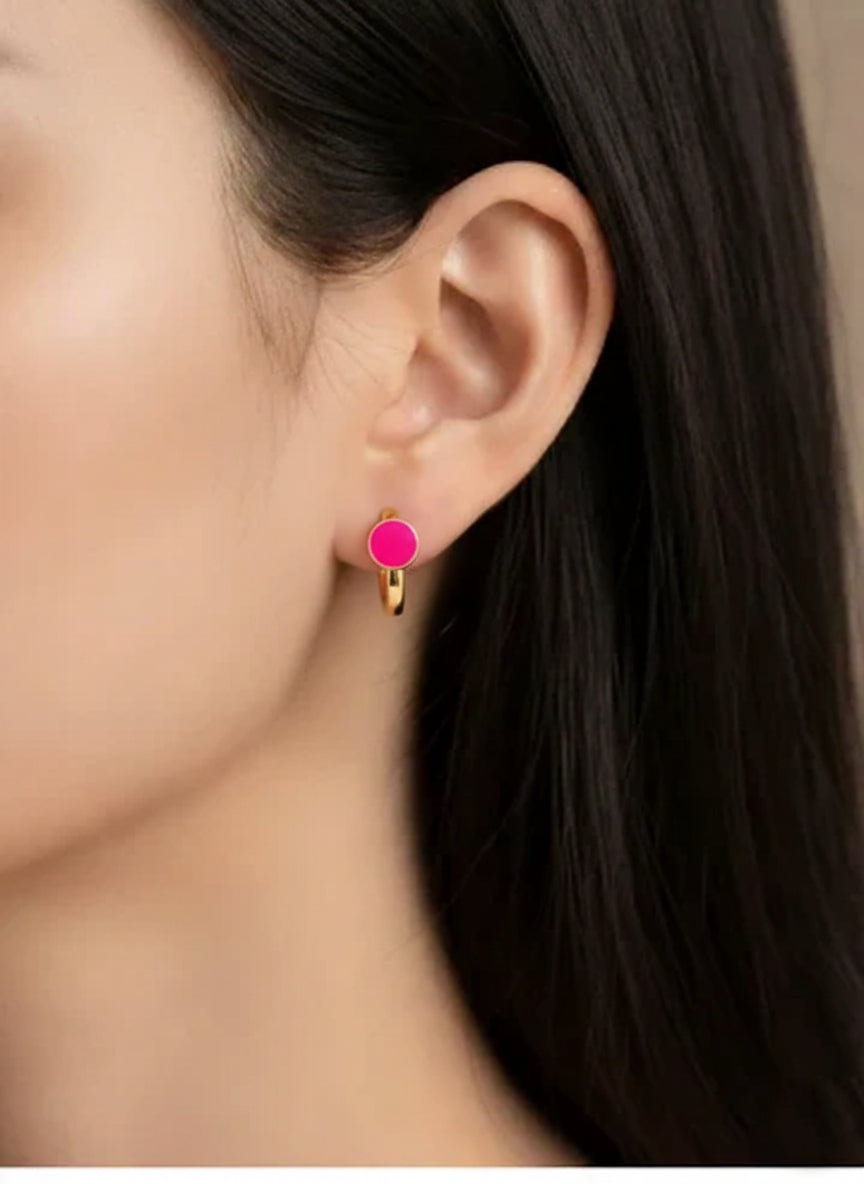 Plumvera World’s Enamel Fashion Hoop Earrings In Dark Pink