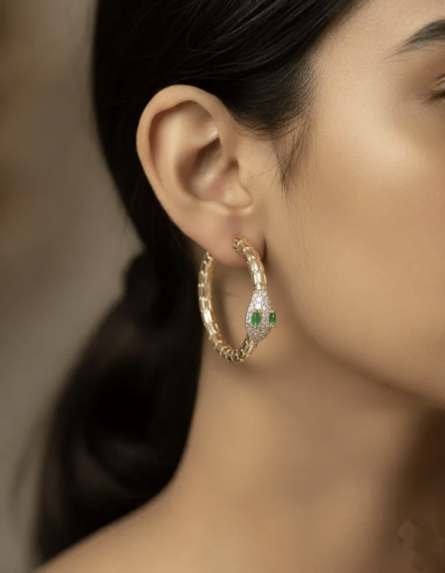 Plumvera World Snake Design Cubic Zirconia Korean Earring - Red Gold