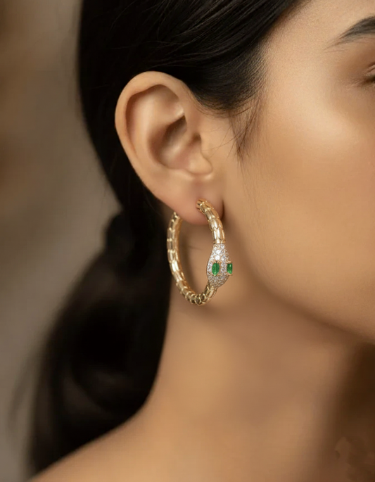 Plumvera World Snake Design Cubic Zirconia Korean Earring - Red Gold