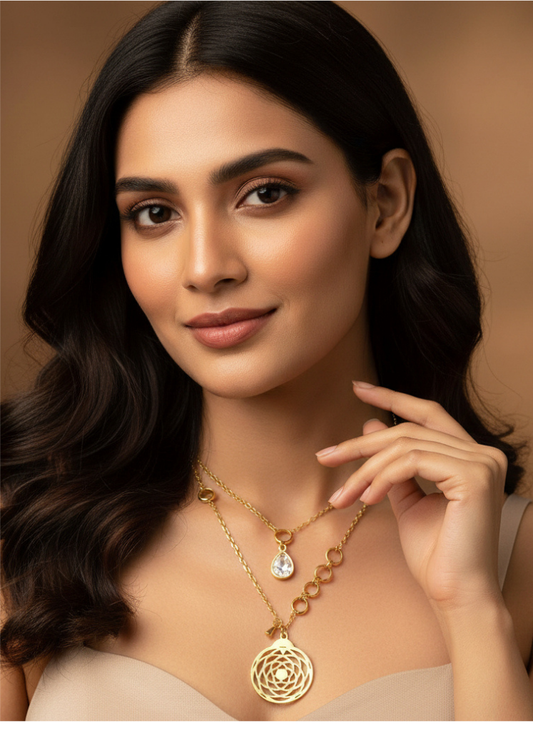 Plumvera World – Gold Plated Dual Layered Flower of Life Charm Necklace