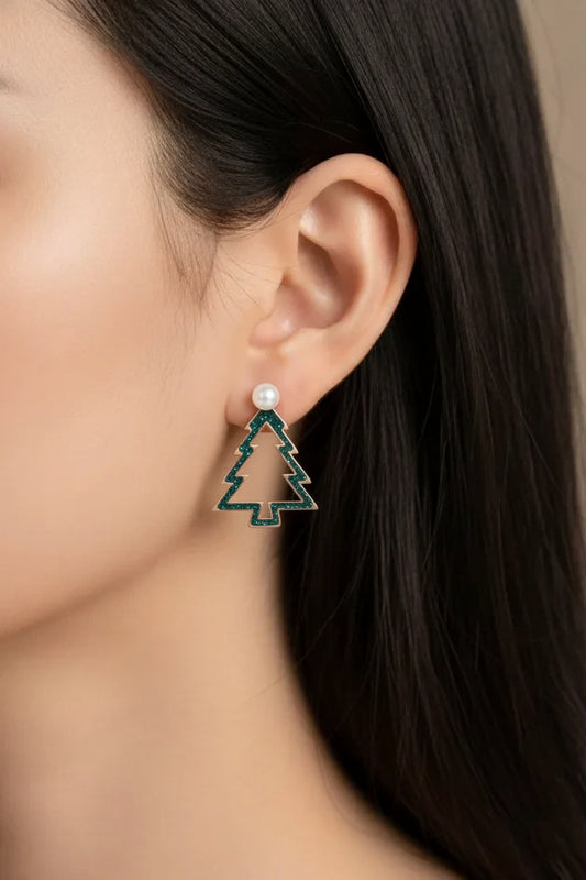 Stainless Steel Rosegold Plated Christmas Tree Drop Earrings