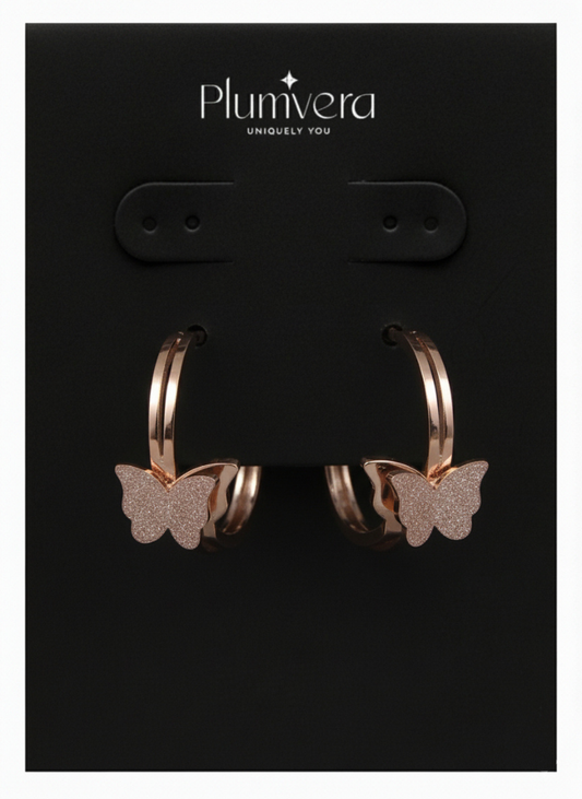 Plumvera Stainless Steel Rose Gold Butterfly Earrings