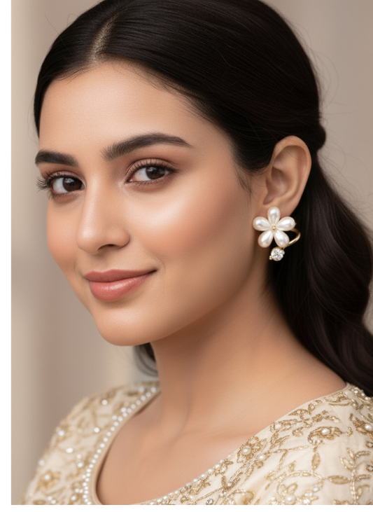 Rosegold Plated Floral Design Fancy Drop Korean Earring