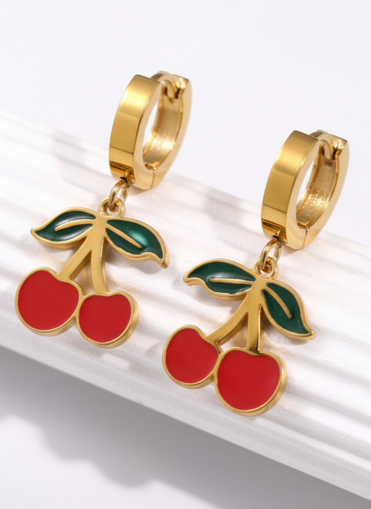 Plumvera World Cherry Huggie Earrings