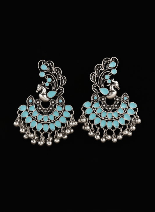 Plumvera World Exquisite Peacock Enamel Artwork Earrings In Blue