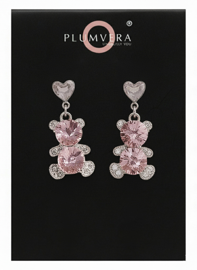 Plumvera World Pink Teddy Love Earrings