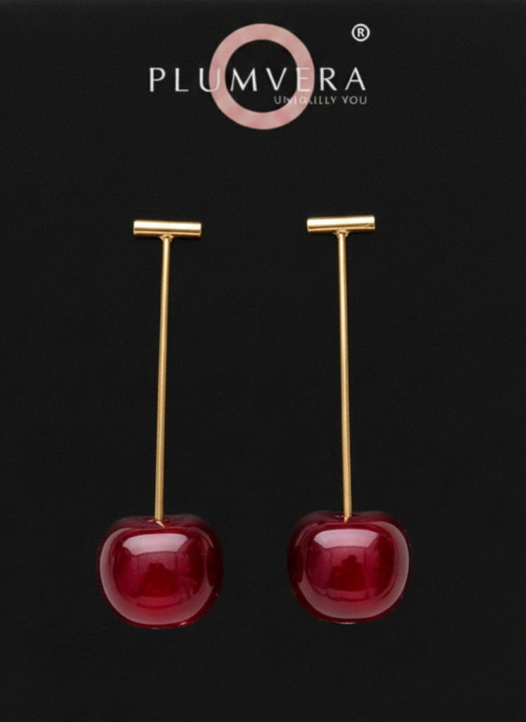 Plumvera World Blow of Cherry Quirky Earrings