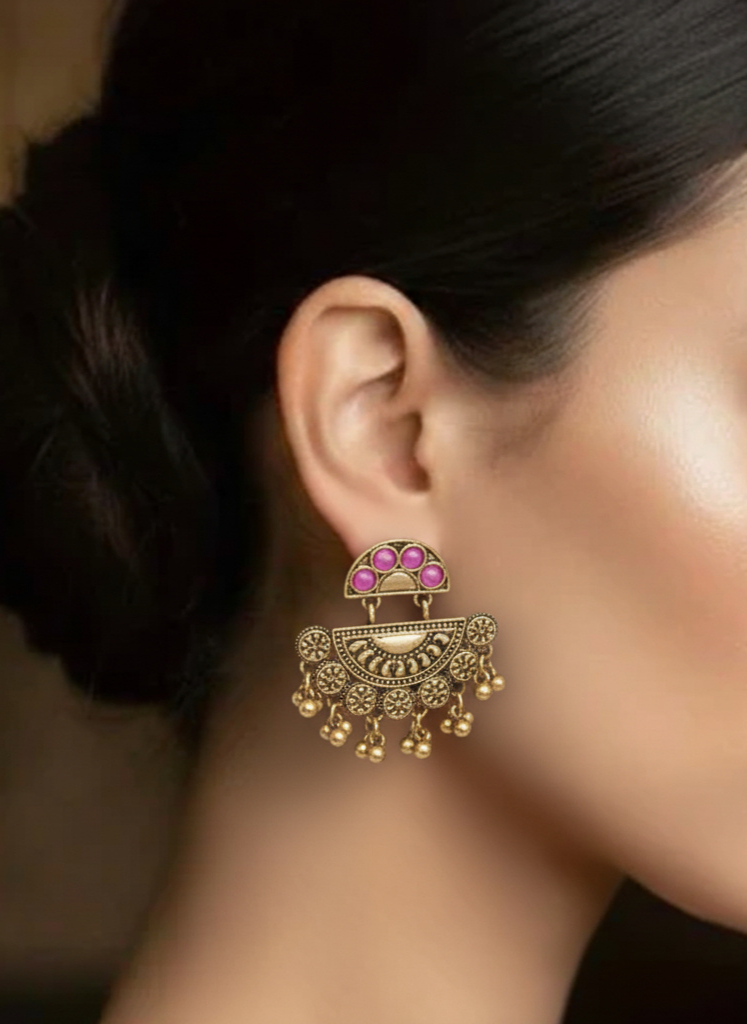 Plumvera’s Antique Gold Plated Earrings in Gold & Pink