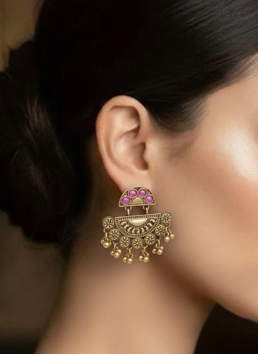 Plumvera’s Antique Gold Plated Earrings in Gold & Pink