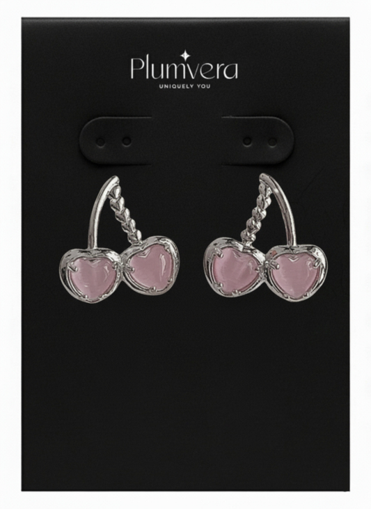 Plumvera Pink Blossom Cherries Earrings 🍒