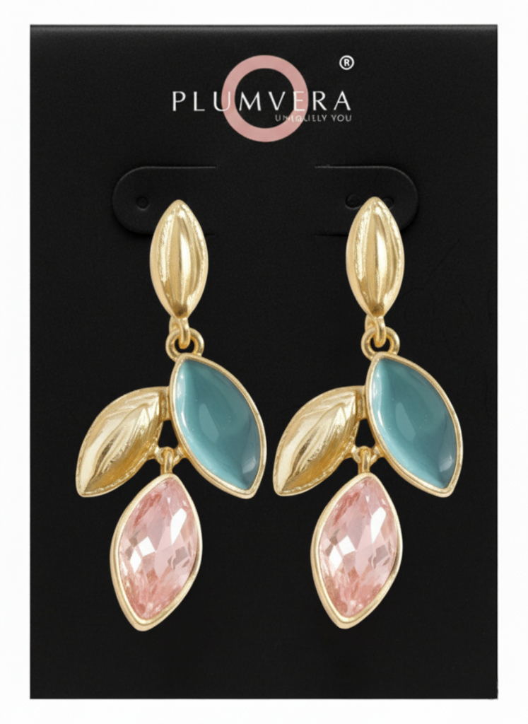 Plumvera World Petal Pink & Teal Drops Earrings