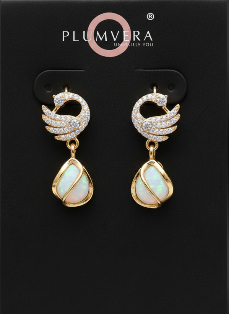 Plumvera World Cozy Crystal Swan Drop Earrings