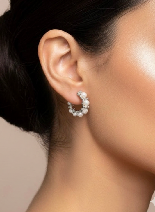 Plumvera Moonlit Dewdrop Pearl Hoops Earrings