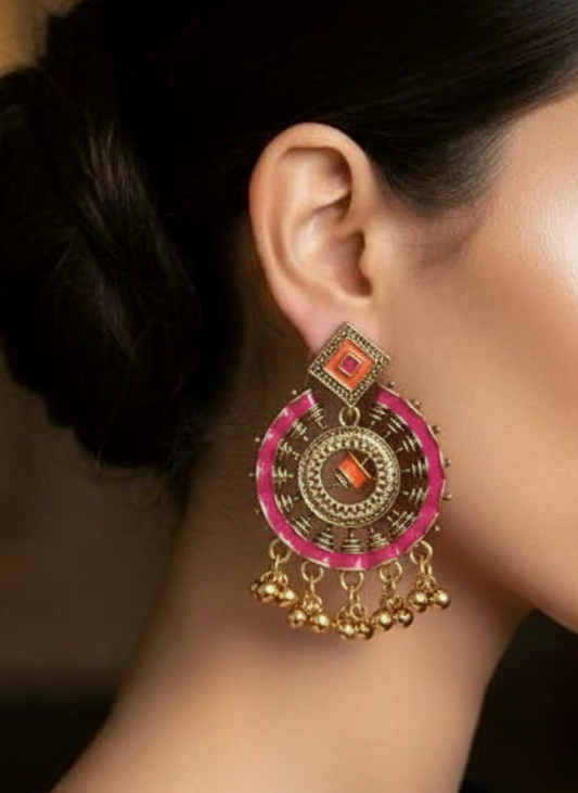 Plumvera World Enamel Artwork Design Antique Earrings