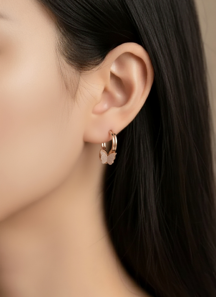 Plumvera Stainless Steel Rose Gold Butterfly Earrings