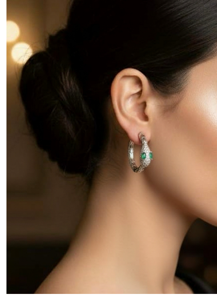 Plumvera World Snake Design Cubic Zirconia Korean Earring - Silver Plated