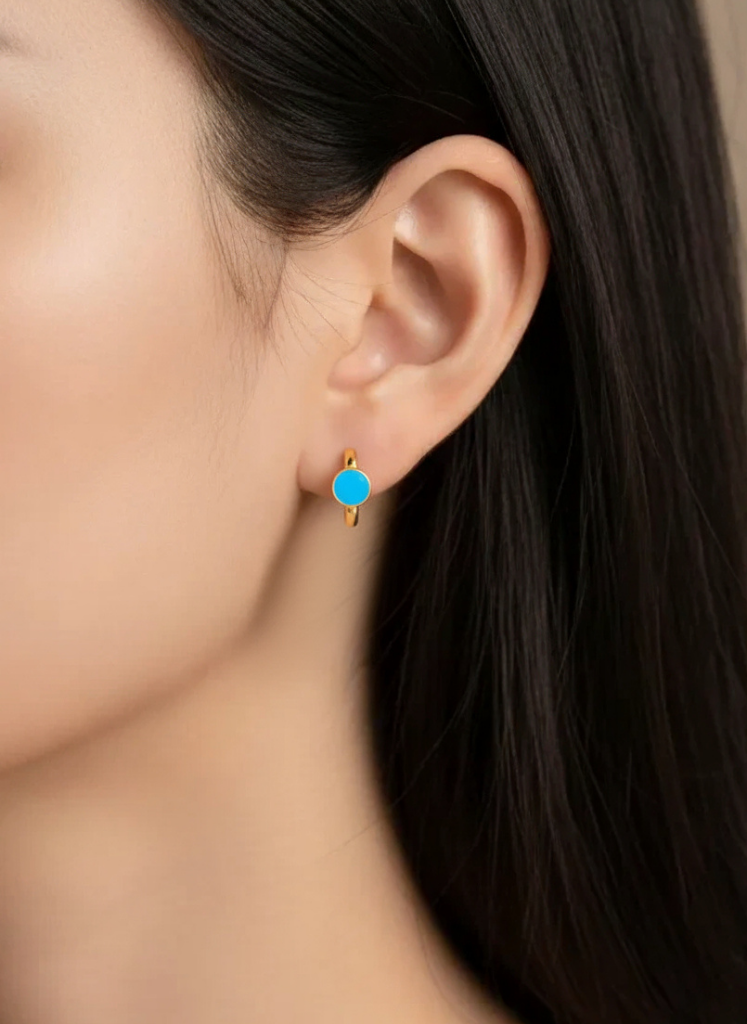 Plumvera World’s Enamel Fashion Hoop Earrings Collection In Sky Blue