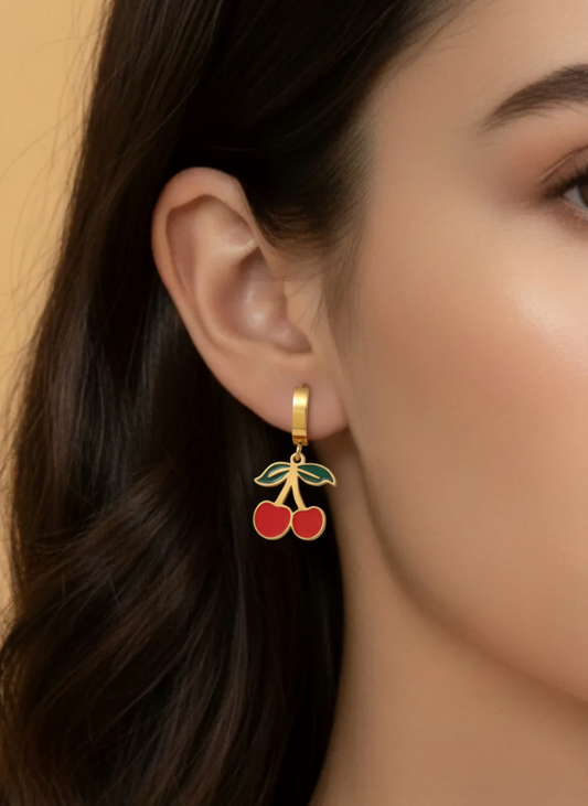 Plumvera World Cherry Huggie Earrings