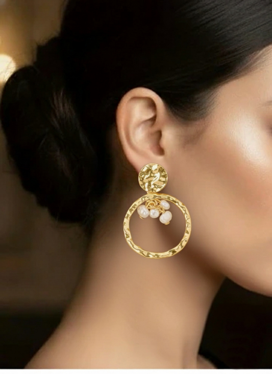 Plumvera Golden Dewdrop Hoops Earrings