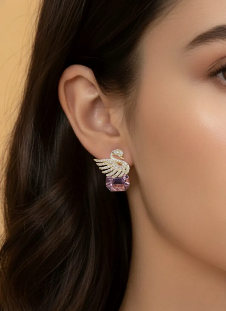 Plumvera World Amethyst Swan Serenade Earrings
