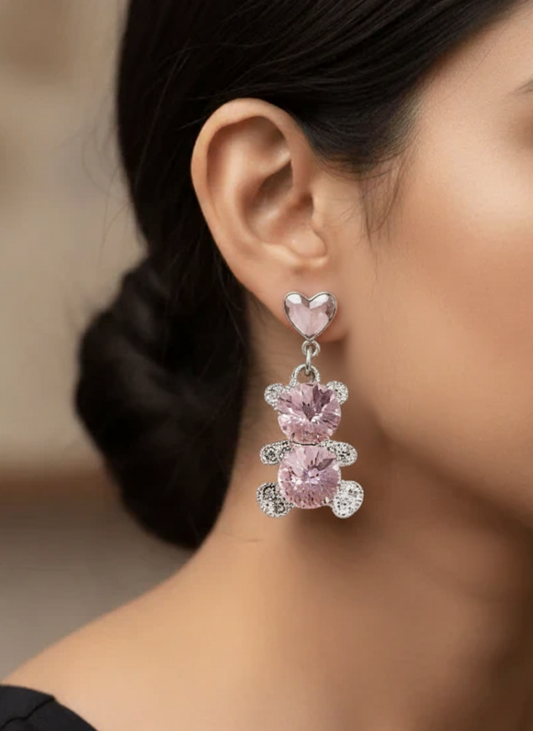 Plumvera World Pink Teddy Love Earrings